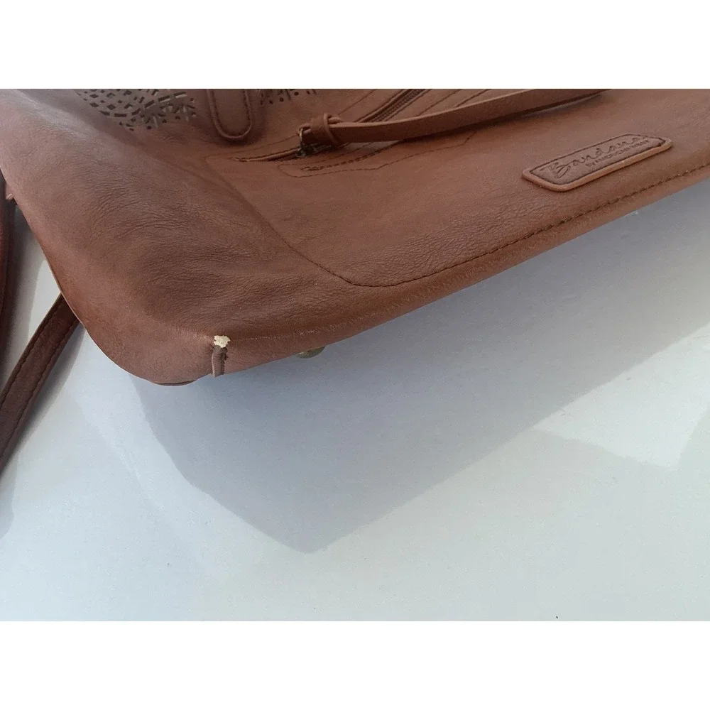 American West Bandana Tote Bag Brown Faux Leather Laser Cut Purse‎